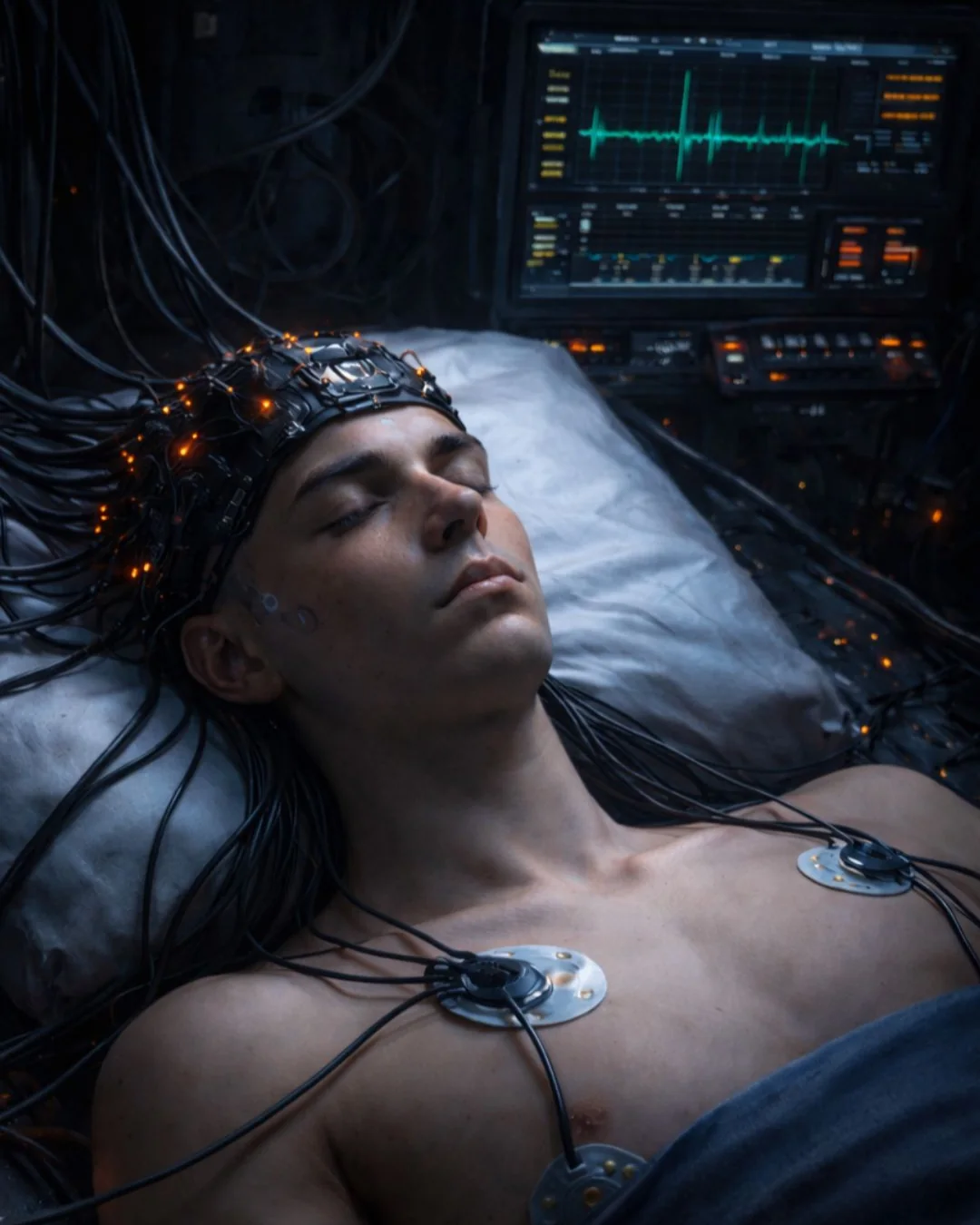 Léo relié à un protocole neuroscientifique chez NeuraCore